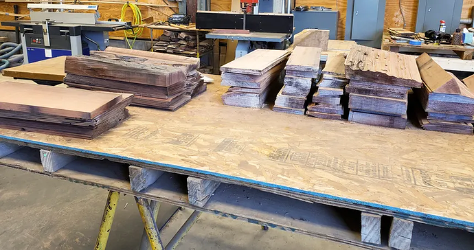 cutting reclaimed sinker redowood guitar sets